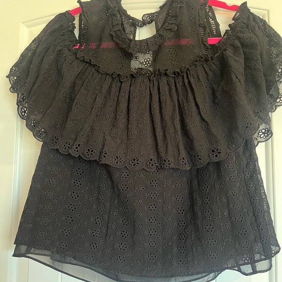 Rebecca Taylor Open Shoulder black lace top - Picture 2 of 6